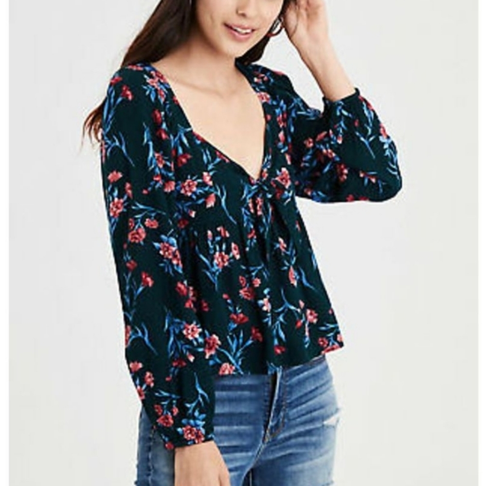 American Eagle Floral Long Sleeve Top – Women’s XS, Lightweight